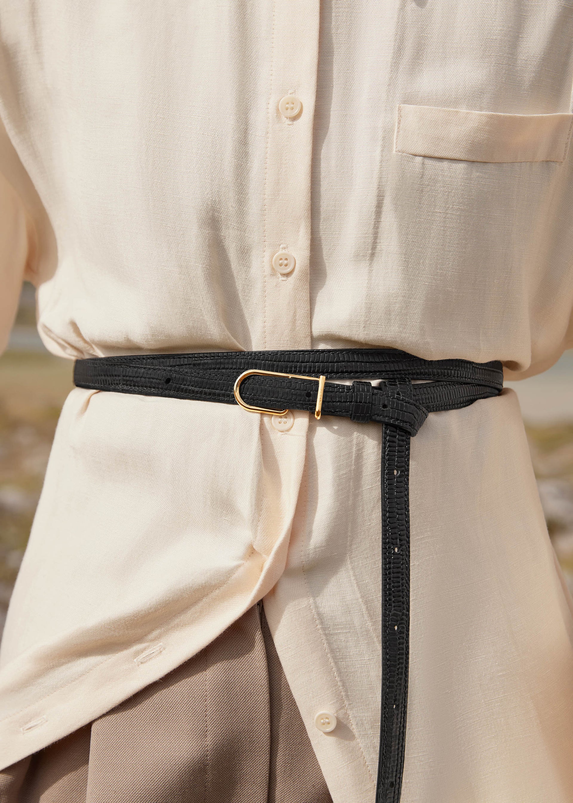 Ceinture Fine Umi - Noir Lézard