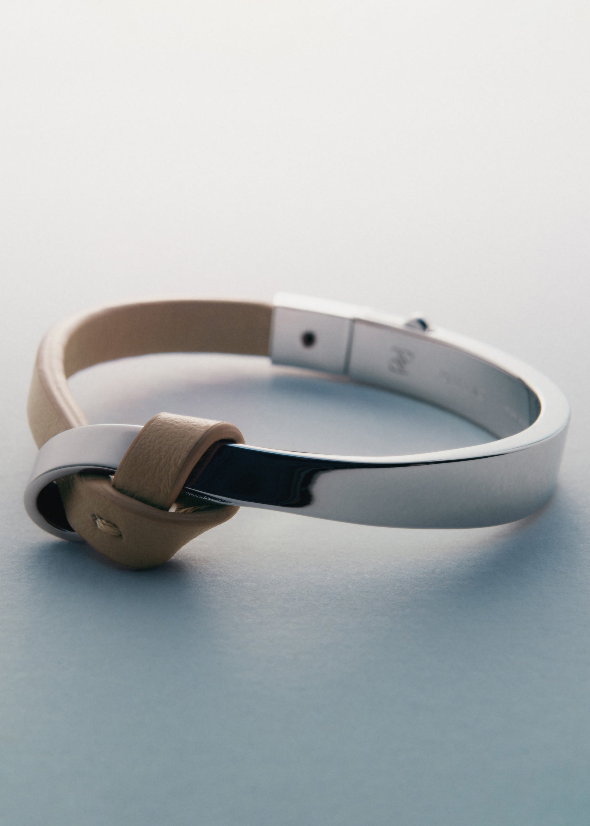 Jonc Ormé - Argentée Cuir Taupe