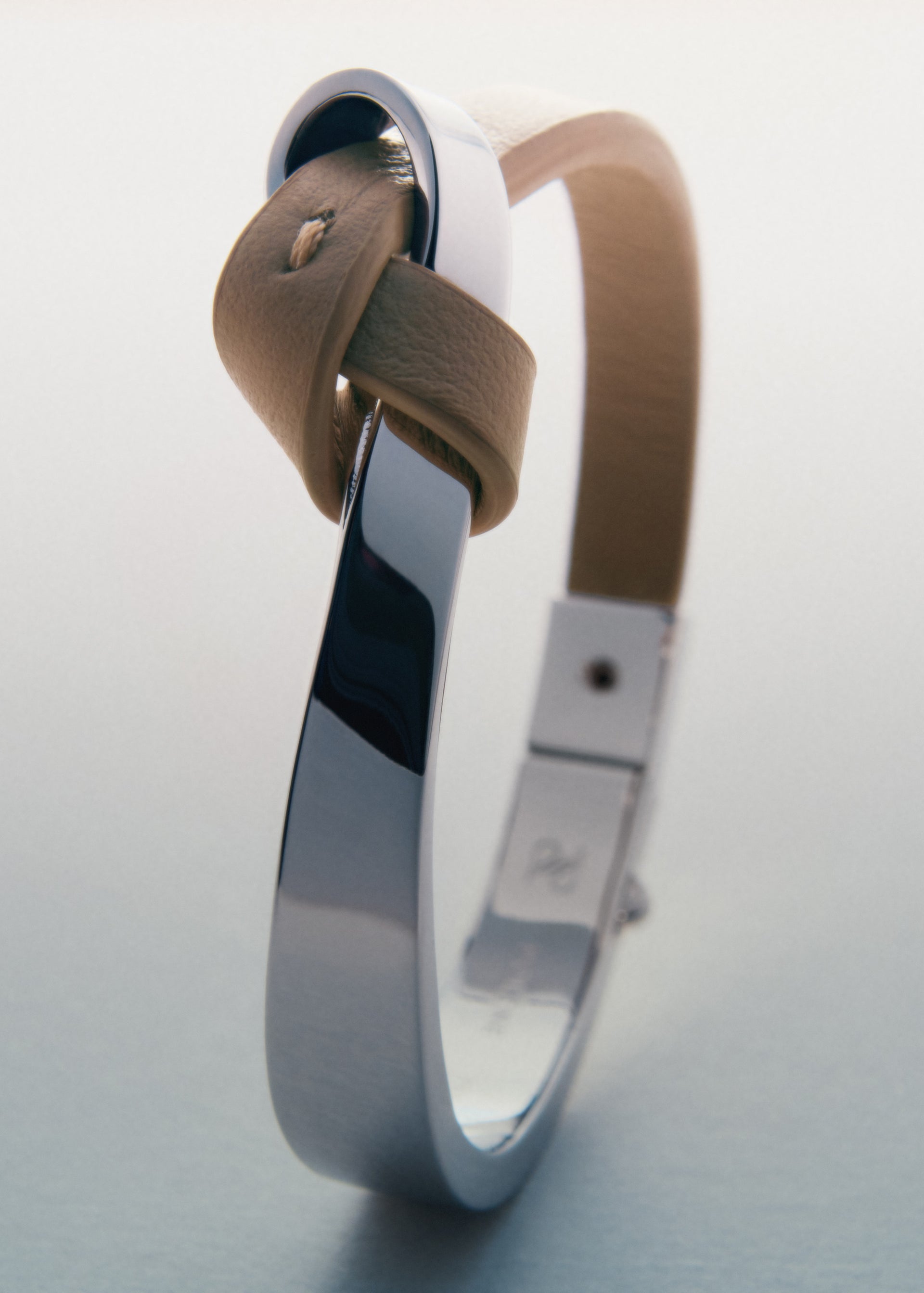 Jonc Ormé - Argentée Cuir Taupe