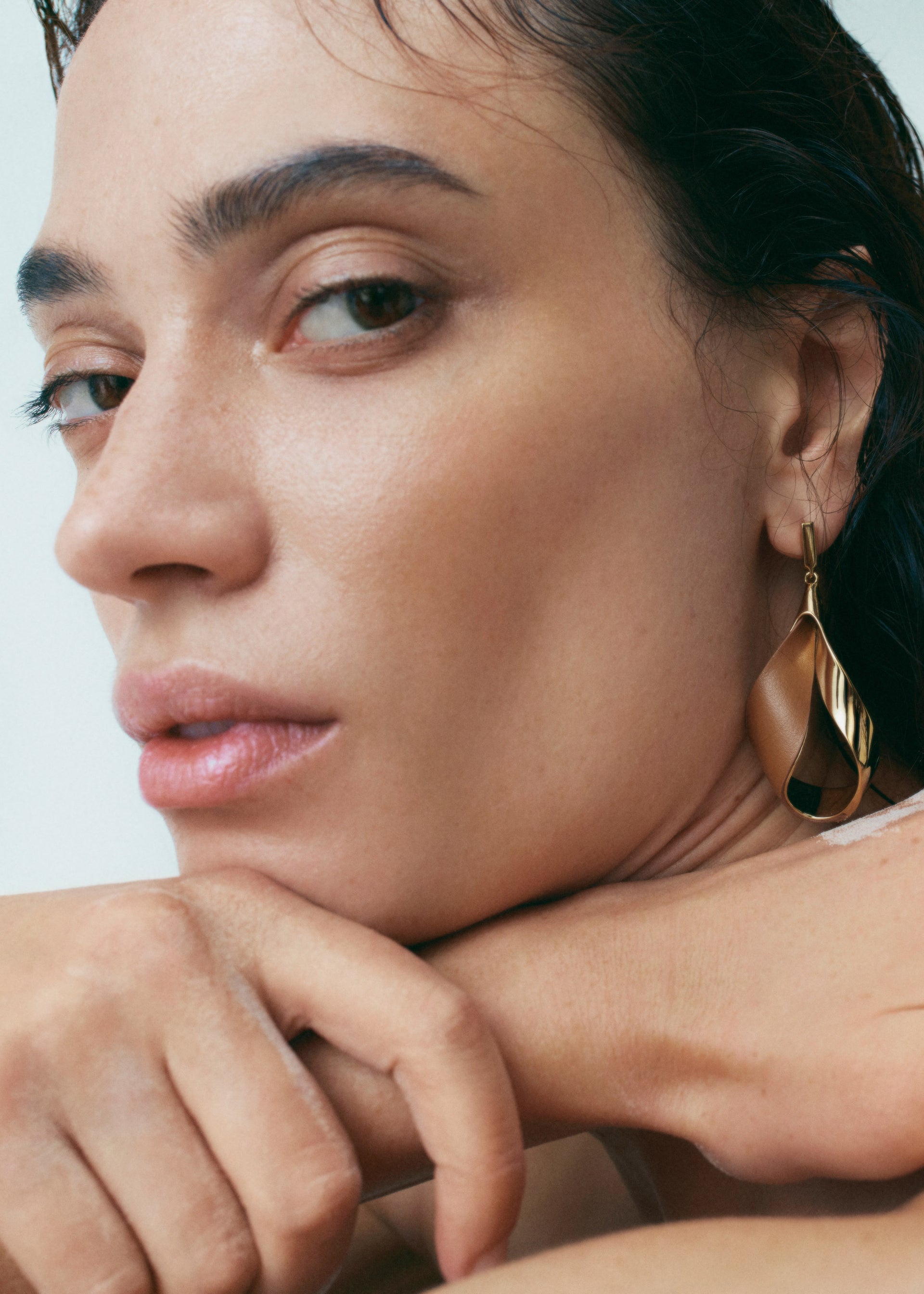 Boucles d’oreilles pendantes Ormé - Dorée Cuir Camel