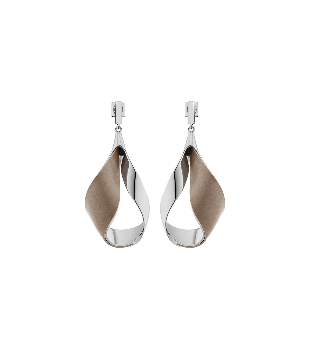 Boucles d’oreilles pendantes Ormé - Argentée Cuir Taupe